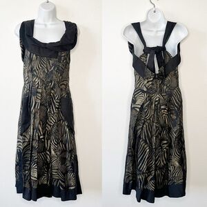 Isabel De Pedro Abstract Sleeveless Black Collar Pleated Dress Size 6